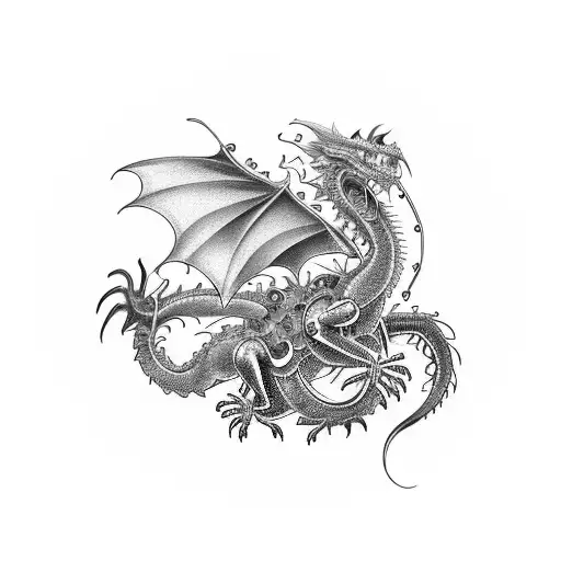 steampunk mechanical dragon tattoo design idea