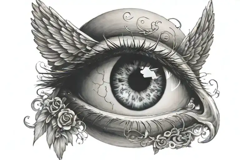 an eye surrounded by angel wings tattoo design idea