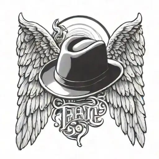 angel wings with cowboy hat above like a halo and date tattoo tattoo design idea