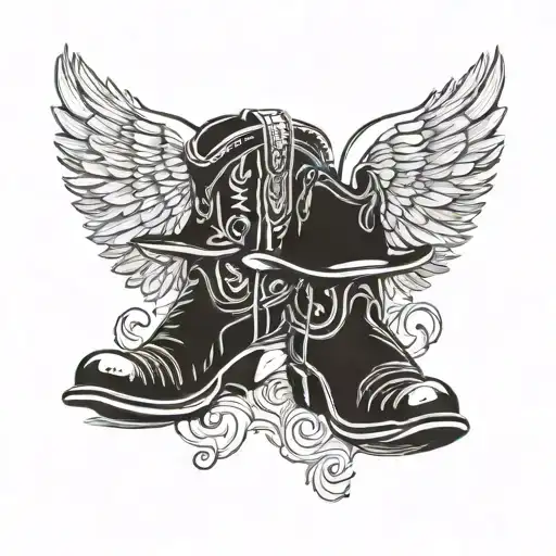 cowboy boots with wing and hat above tattoo design idea
