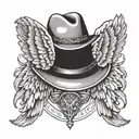 angel wings with cowboy hat above like a halo and date tattoo tattoo design idea