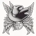 angel wings with cowboy hat above like a halo and date tattoo tattoo design idea