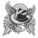 angel wings with cowboy hat above like a halo and date tattoo tattoo design idea