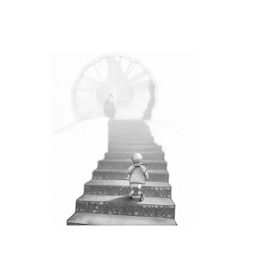 a child walking down a set of stairs tattoo design idea