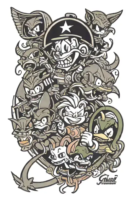 90's cartoon characters tattoo design idea