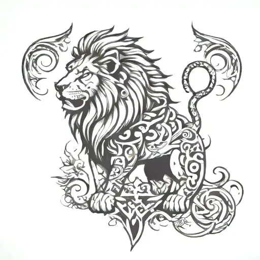 lion and tribal tattoo tattoo design idea