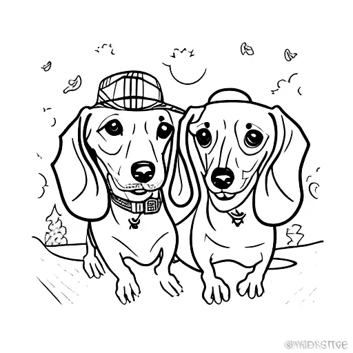 dois dachshund brincando tattoo design idea