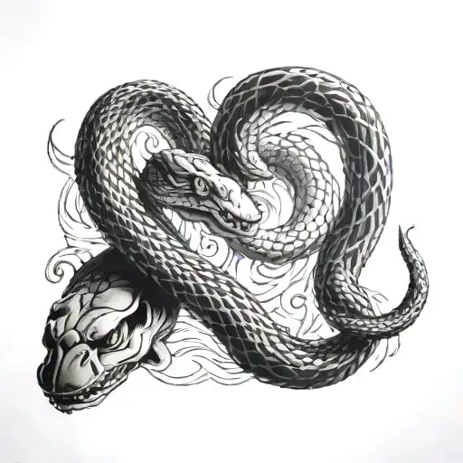 Two snake going through a letter D Luffy engaged tattoo design idea