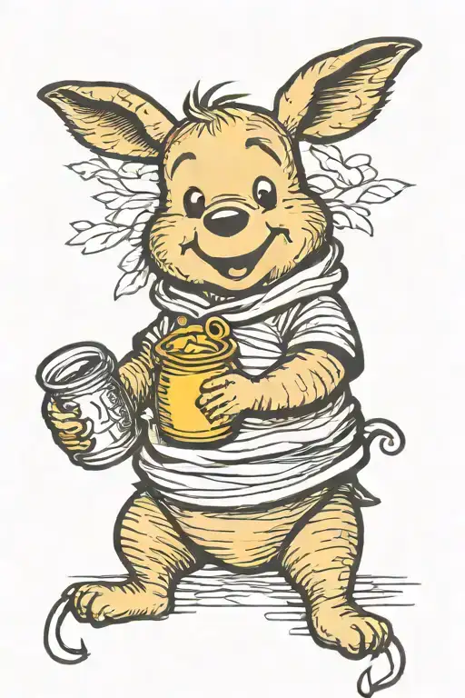 winnie the pooh holding a honey pot tattoo design idea