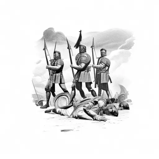 A historical Roman battlefield with soldiers in formation tattoo design idea