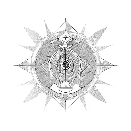 Phoenix revolving around caduceus and hourglass with Gemini symbol , geometric style ,minimalist ,black and white  tattoo design idea