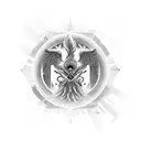 Phoenix revolving around caduceus and hourglass with Gemini symbol , geometric style ,minimalist ,black and white  tattoo design idea