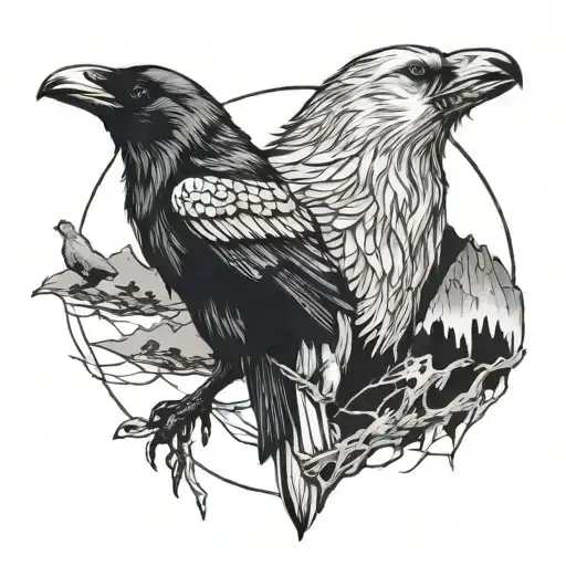 crow and wolf tattoo design idea