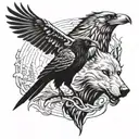 crow and wolf tattoo design idea