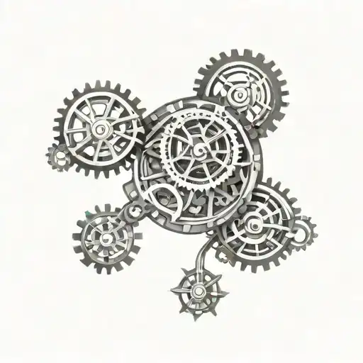 A dotwork tattoo of a clock mechanism with gears and intricate details, symbolizing the client's love for timepieces and mechanical intricacies tattoo design idea