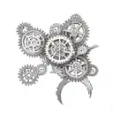 A dotwork tattoo of a clock mechanism with gears and intricate details, symbolizing the client's love for timepieces and mechanical intricacies tattoo design idea