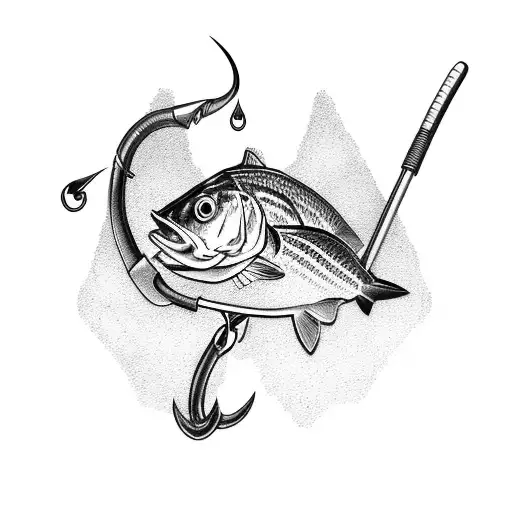 fishing hook, hockey stick, and shotgun tattoo design idea