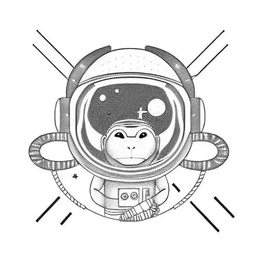 A monkey astronaut exploring the universe with a fishing rod tattoo design idea