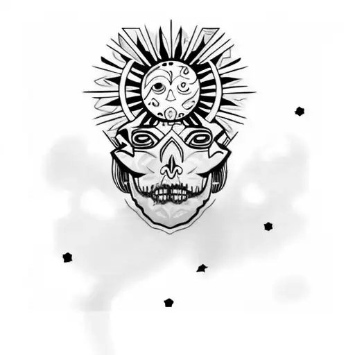 Sky universe skull Sun moon tattoo design idea