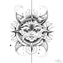 Design a blackwork tattoo featuring the duality of light and dark. Incorporate elements of the sun and moon intertwined  tattoo design idea