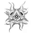Design a blackwork tattoo featuring the duality of light and dark. Incorporate elements of the sun and moon intertwined  tattoo design idea