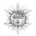 Design a blackwork tattoo featuring the duality of light and dark. Incorporate elements of the sun and moon intertwined  tattoo design idea