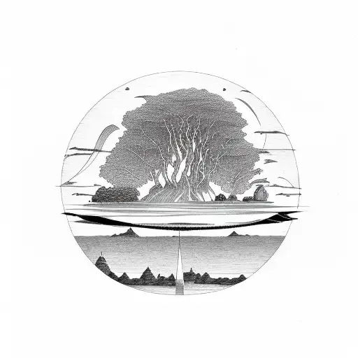 floating island with a willow tree tattoo design idea