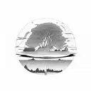 floating island with a willow tree tattoo design idea