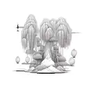 floating island with a willow tree tattoo design idea