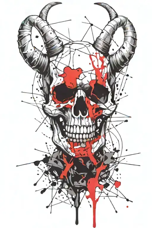 horned skull laughing tattoo design idea