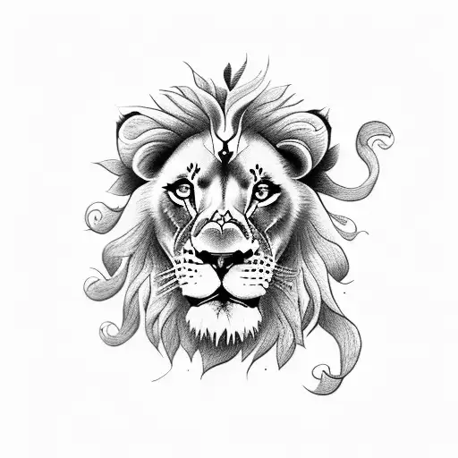 a lion with roses and fire  tattoo design idea