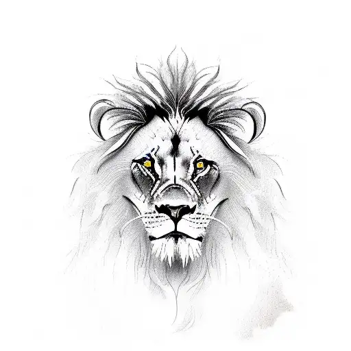The design is a majestic and fierce lion in a realistic style. The lion's mane would be flowing and dynamic, encompassin tattoo design idea