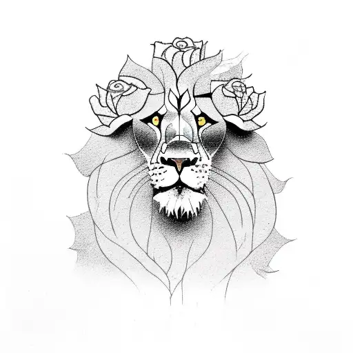 a lion with roses and fire  tattoo design idea
