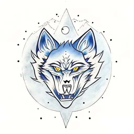 A traditional style tattoo of a menacing blue werewolf howling at the moon, incorporating elements from the client's favorite horror films tattoo design idea