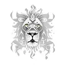 lion body 2d with fire, mixed with words in farsi saying to find the light you must come from darkness tattoo design idea
