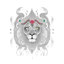 lion body 2d with fire, mixed with words in farsi saying to find the light you must come from darkness tattoo design idea