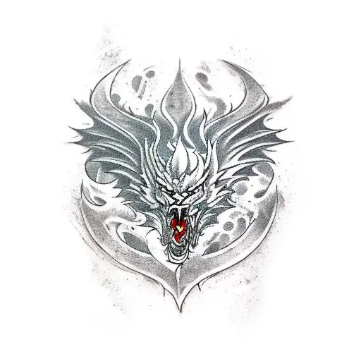a man's forearm tattoo, outline design, angry, mean, old dragon wolf combination, dragon has wings, dragon is blowing fi tattoo design idea