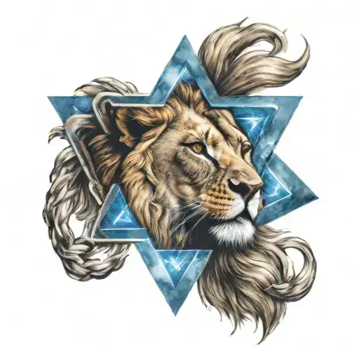 lion with blue star of david inside  1 eye tattoo design idea