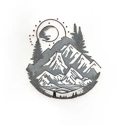 Mountain Scene doves olive trees roman numerals  tattoo design idea