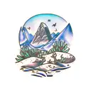 Mountain Scene doves olive trees roman numerals  tattoo design idea