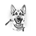 A German Shepherd playing with a pipe wrench tattoo design idea
