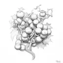 Thyrsus with ivy vine wrapped around it, halfway up, the vine turns into a snake. There are grape bunches  tattoo design idea