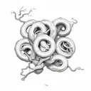 Thyrsus with ivy vine wrapped around it, halfway up, the vine turns into a snake. There are grape bunches  tattoo design idea