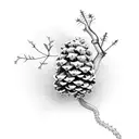 pinecone tipped staff with ivy vine wrapped around it, halfway up, the vine turns into a snake. There are grape bunches  tattoo design idea