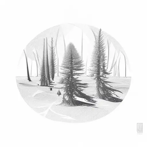 An abstract interpretation of a cedar tree using bold lines and negative space tattoo design idea