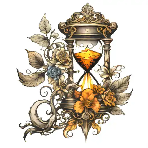 an intricate hourglass, symbolizing the passage of time and the inevitability of fate. Within the hourglass, we could de tattoo design idea