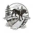 Black lab walking down a wooden path in minnesota. with the motto "Get on Path, Stay on Path" tattoo design idea