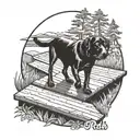 Black lab walking down a wooden path in minnesota. with the motto "Get on Path, Stay on Path" tattoo design idea