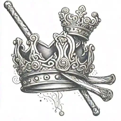 Create a tattoo of a Swedish crown with hockey sticks crossed behind it, representing your love for both tattoo design idea