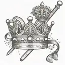 Create a tattoo of a Swedish crown with hockey sticks crossed behind it, representing your love for both tattoo design idea